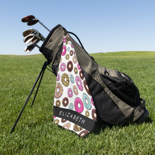 Pattern Of Doughnuts, Colourful Doughnuts, Your Na Golf Towel (Green)