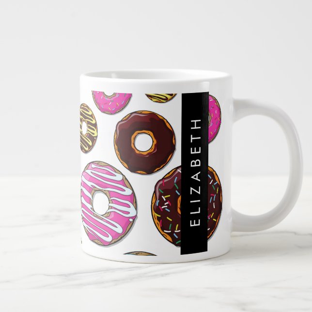 Pattern Of Doughnuts, Colourful Doughnuts, Your Na Large Coffee Mug (Right)