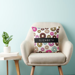 Pattern Of Doughnuts, Colourful Doughnuts, Your Na Throw Pillow