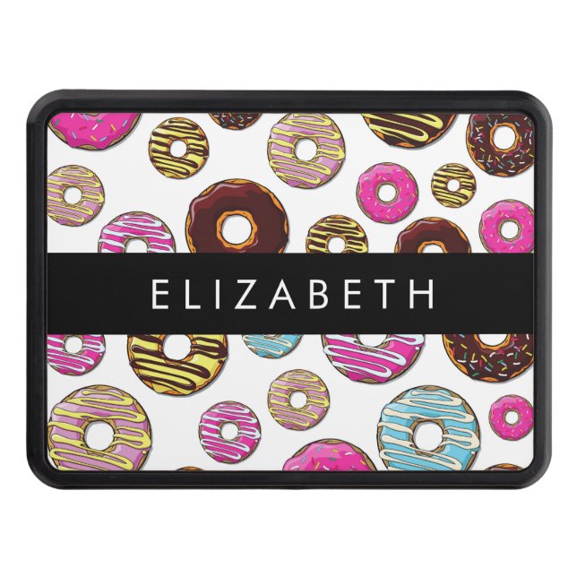 Pattern Of Doughnuts, Colourful Doughnuts, Your Na Trailer Hitch Cover (Front)
