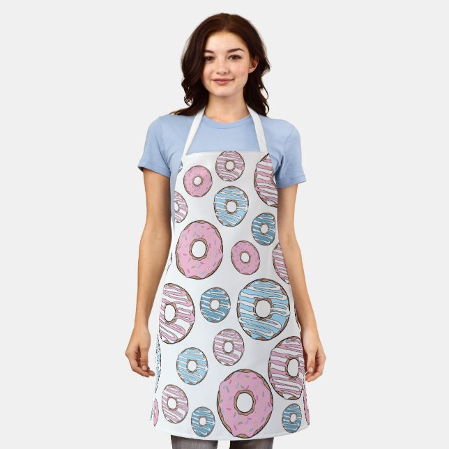Pattern Of Doughnuts, Pink Doughnuts, Blue Doughnu Apron (Worn)
