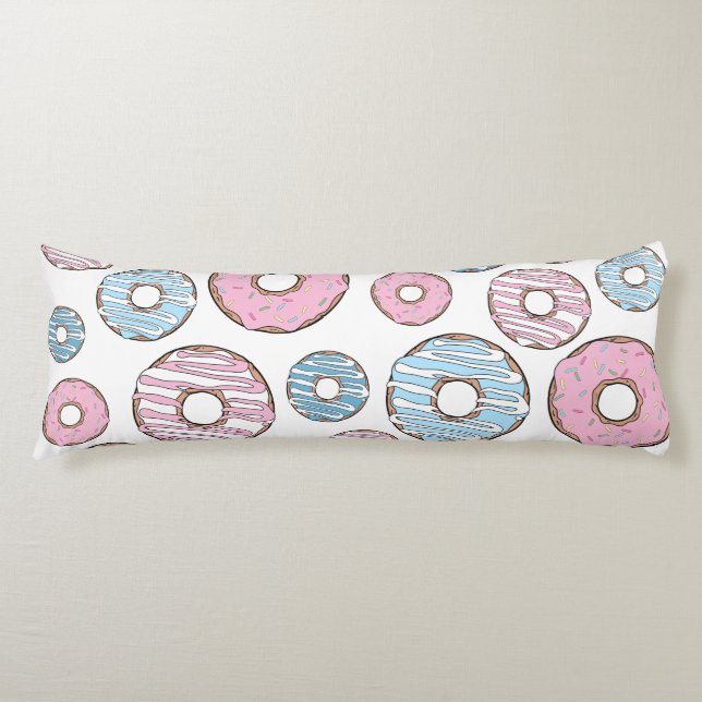 Pattern Of Doughnuts, Pink Doughnuts, Blue Doughnu Body Pillow (Front)
