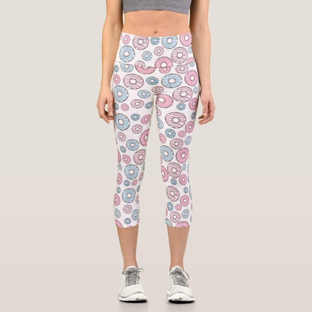 Pattern Of Doughnuts, Pink Doughnuts, Blue Doughnu Capri Leggings (Front)