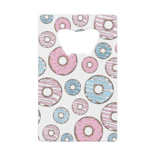 Pattern Of Doughnuts, Pink Doughnuts, Blue Doughnu Credit Card Bottle Opener