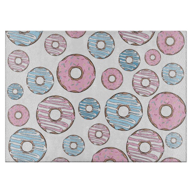 Pattern Of Doughnuts, Pink Doughnuts, Blue Doughnu Cutting Board (Front)