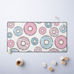 Pattern Of Doughnuts, Pink Doughnuts, Blue Doughnu Desk Mat