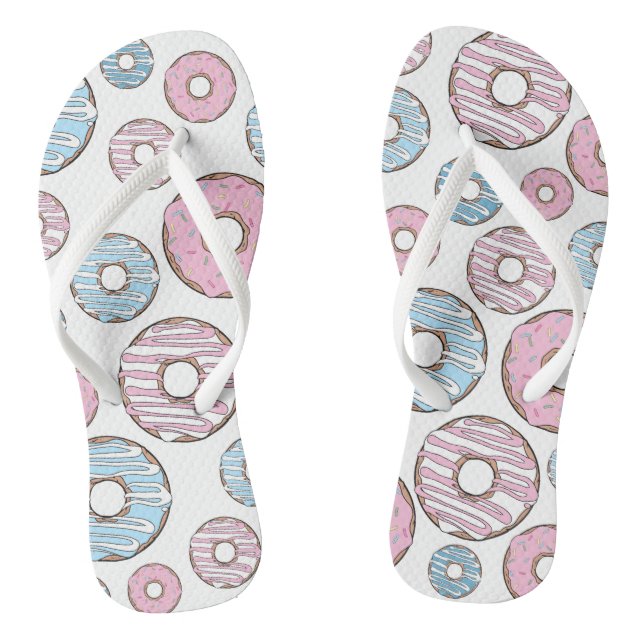 Pattern Of Doughnuts, Pink Doughnuts, Blue Doughnu Flip Flops (Footbed)