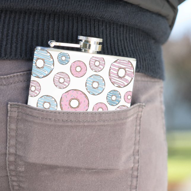 Pattern Of Doughnuts, Pink Doughnuts, Blue Doughnu Hip Flask (In Situ)