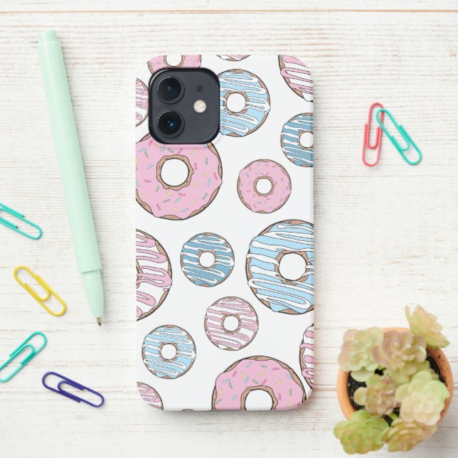 Pattern Of Doughnuts, Pink Doughnuts, Blue Doughnu iPhone Case (On Desk)