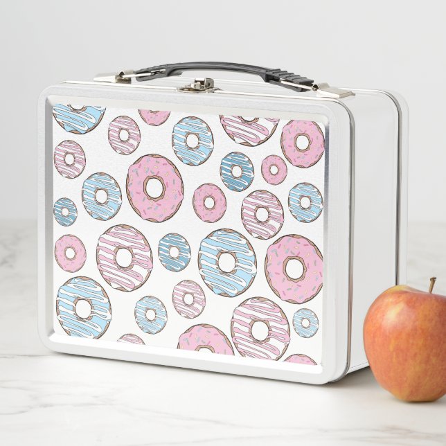 Pattern Of Doughnuts, Pink Doughnuts, Blue Doughnu Metal Lunch Box (In Situ)