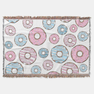 Pattern Of Doughnuts, Pink Doughnuts, Blue Doughnu Throw Blanket