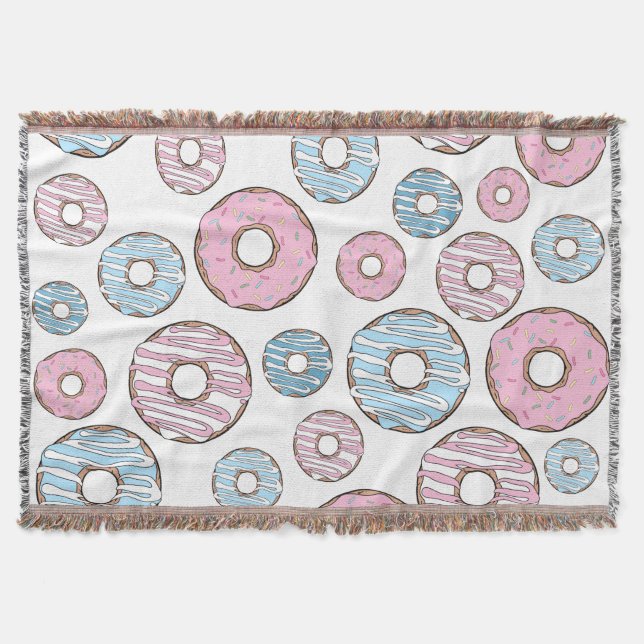 Pattern Of Doughnuts, Pink Doughnuts, Blue Doughnu Throw Blanket (Front)