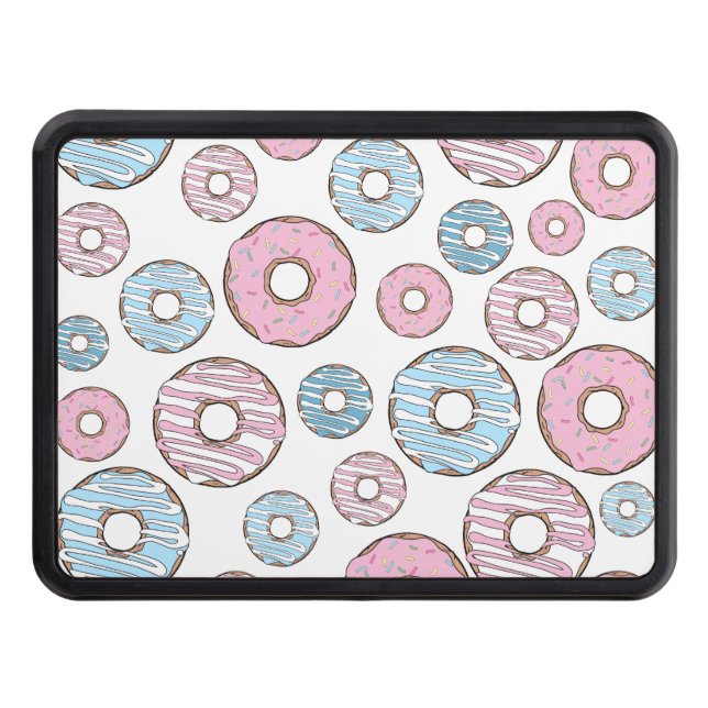 Pattern Of Doughnuts, Pink Doughnuts, Blue Doughnu Trailer Hitch Cover (Front)