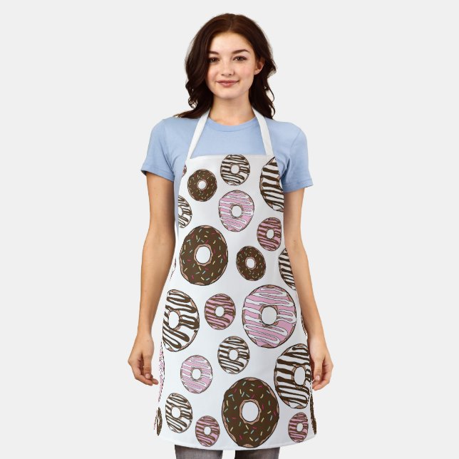 Pattern Of Doughnuts, Pink Doughnuts, Brown Doughn Apron (Worn)