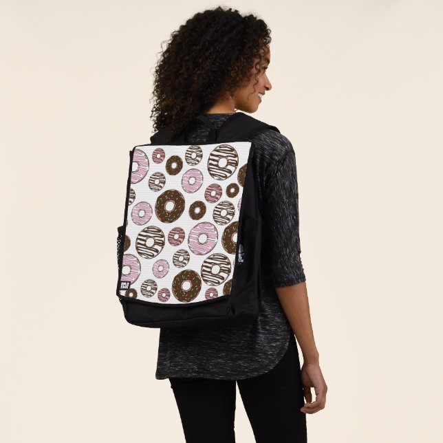 Pattern Of Doughnuts, Pink Doughnuts, Brown Doughn Backpack (Worn)
