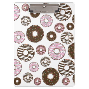 Pattern Of Doughnuts, Pink Doughnuts, Brown Doughn Clipboard