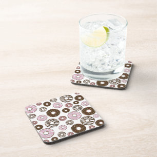 Pattern Of Doughnuts, Pink Doughnuts, Brown Doughn Coaster