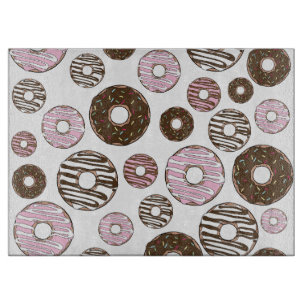 Pattern Of Doughnuts, Pink Doughnuts, Brown Doughn Cutting Board