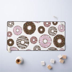 Pattern Of Doughnuts, Pink Doughnuts, Brown Doughn Desk Mat