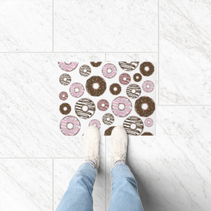 Pattern Of Doughnuts, Pink Doughnuts, Brown Doughn Doormat