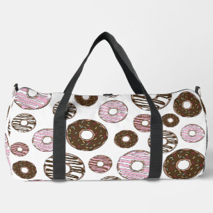 Pattern Of Doughnuts, Pink Doughnuts, Brown Doughn Duffle Bag
