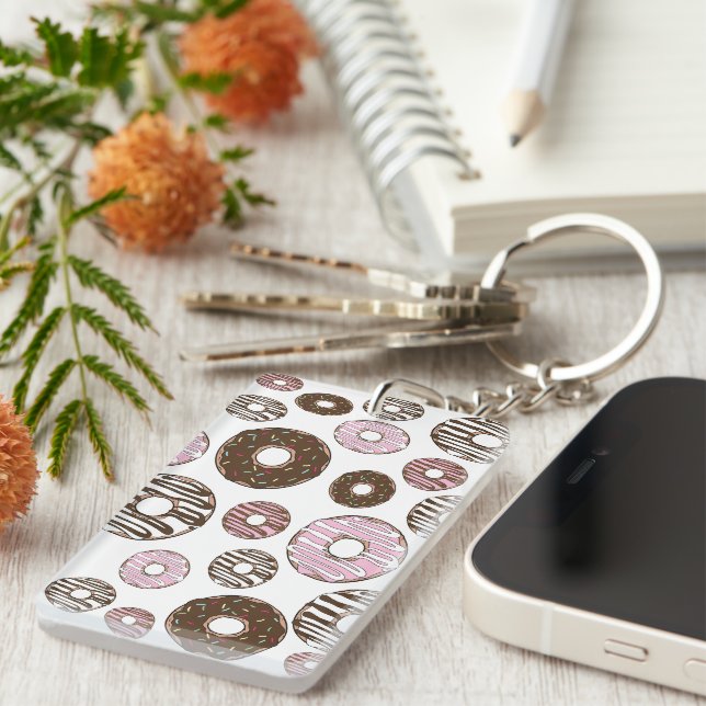 Pattern Of Doughnuts, Pink Doughnuts, Brown Doughn Keychain (Front Right)
