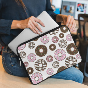 Pattern Of Doughnuts, Pink Doughnuts, Brown Doughn Laptop Sleeve
