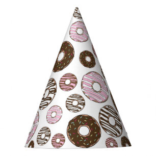 Pattern Of Doughnuts, Pink Doughnuts, Brown Doughn Party Hat