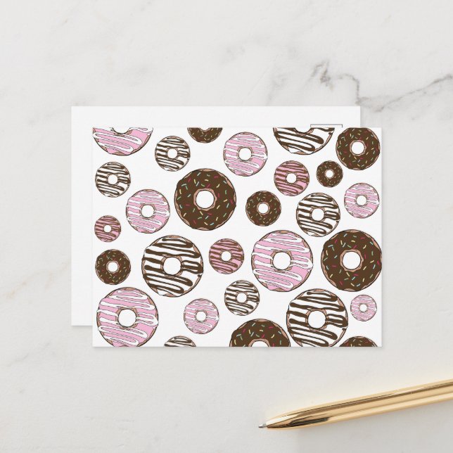 Pattern Of Doughnuts, Pink Doughnuts, Brown Doughn Postcard (Front/Back In Situ)