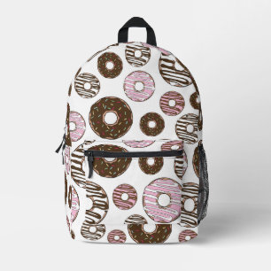 Pattern Of Doughnuts, Pink Doughnuts, Brown Doughn Printed Backpack