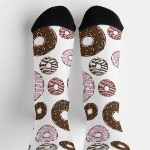 Pattern Of Doughnuts, Pink Doughnuts, Brown Doughn Socks
