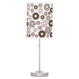 Pattern Of Doughnuts, Pink Doughnuts, Brown Doughn Table Lamp