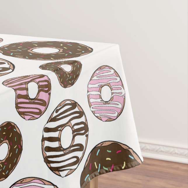 Pattern Of Doughnuts, Pink Doughnuts, Brown Doughn Tablecloth (In Situ)