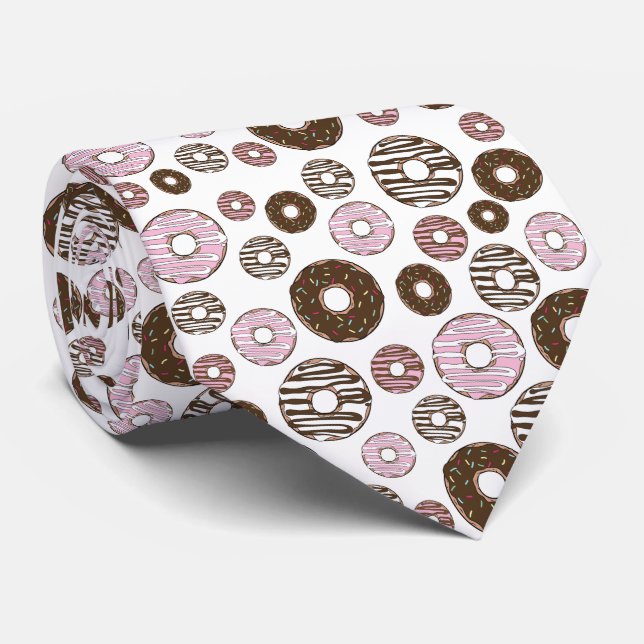 Pattern Of Doughnuts, Pink Doughnuts, Brown Doughn Tie (Rolled)
