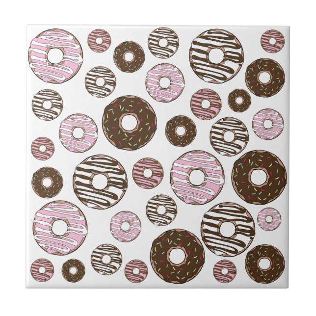 Pattern Of Doughnuts, Pink Doughnuts, Brown Doughn Tile (Front)
