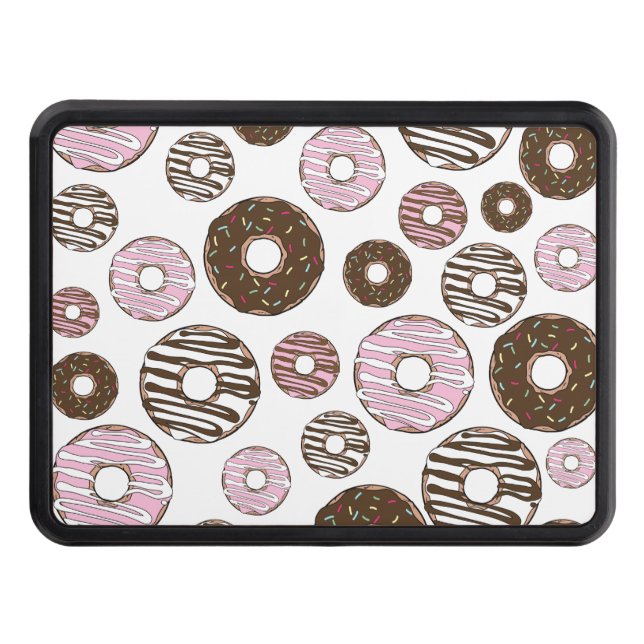 Pattern Of Doughnuts, Pink Doughnuts, Brown Doughn Trailer Hitch Cover (Front)