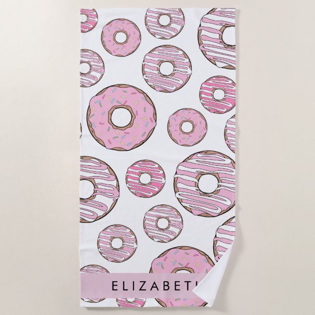 Pattern Of Doughnuts, Pink Doughnuts, Icing, Your  Beach Towel (Front)