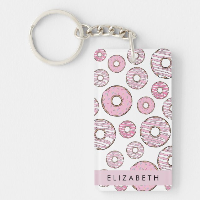Pattern Of Doughnuts, Pink Doughnuts, Icing, Your  Keychain (Front)