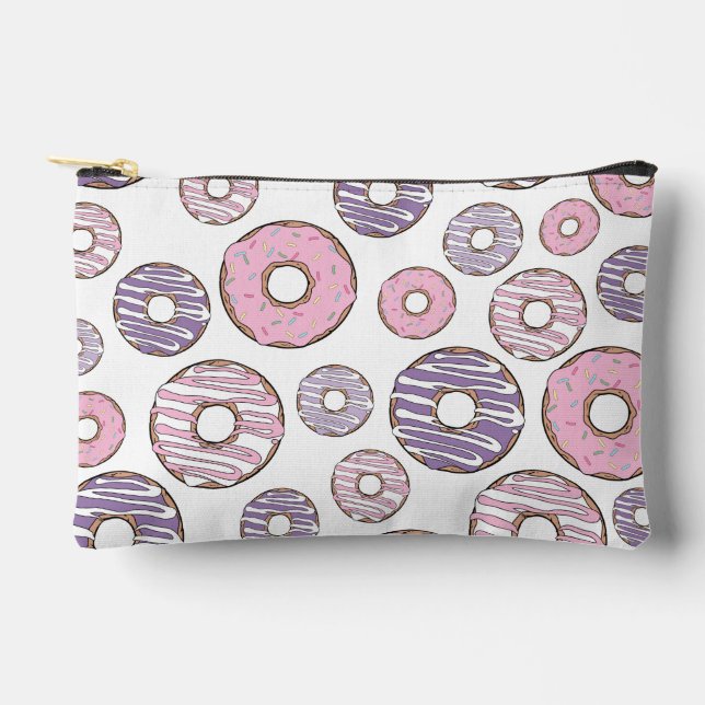 Pattern Of Doughnuts, Pink Doughnuts, Purple Dough Accessory Pouch (Front)