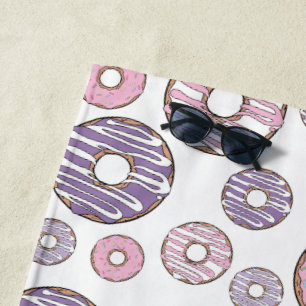 Pattern Of Doughnuts, Pink Doughnuts, Purple Dough Beach Towel