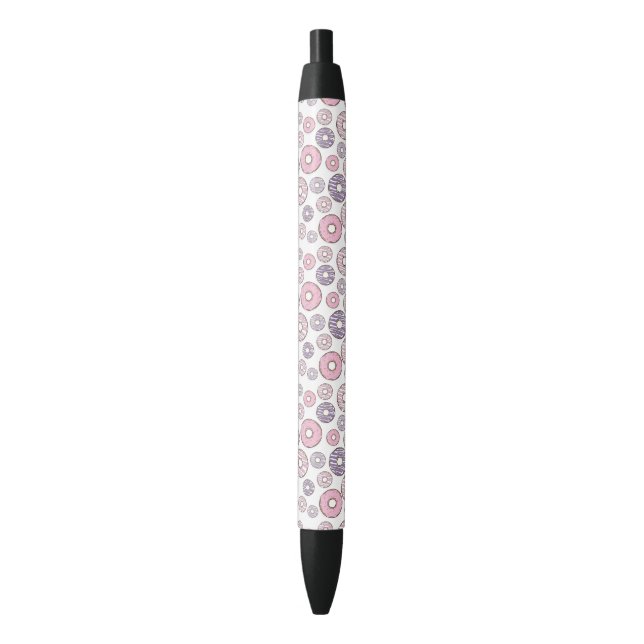 Pattern Of Doughnuts, Pink Doughnuts, Purple Dough Black Ink Pen (Front Vertical)