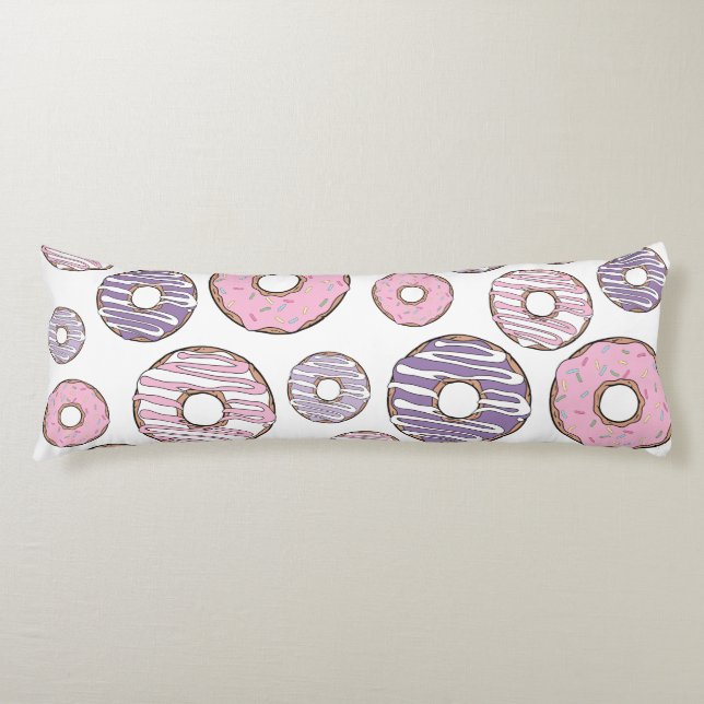 Pattern Of Doughnuts, Pink Doughnuts, Purple Dough Body Pillow (Front)