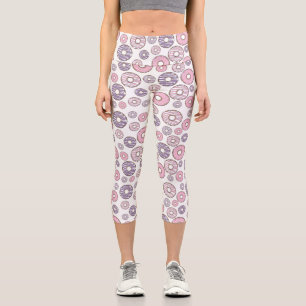 Pattern Of Doughnuts, Pink Doughnuts, Purple Dough Capri Leggings
