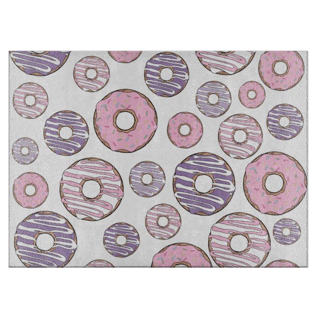 Pattern Of Doughnuts, Pink Doughnuts, Purple Dough Cutting Board (Front)