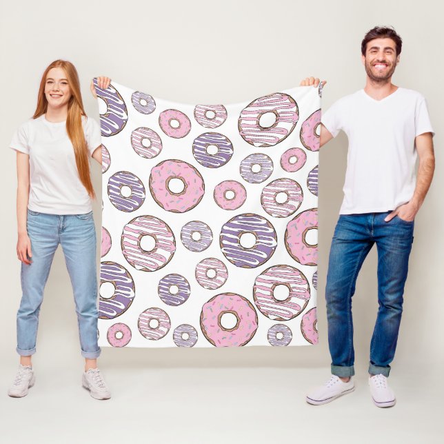 Pattern Of Doughnuts, Pink Doughnuts, Purple Dough Fleece Blanket (In Situ)