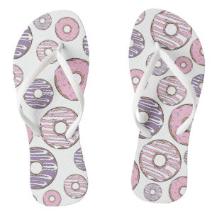 Pattern Of Doughnuts, Pink Doughnuts, Purple Dough Flip Flops