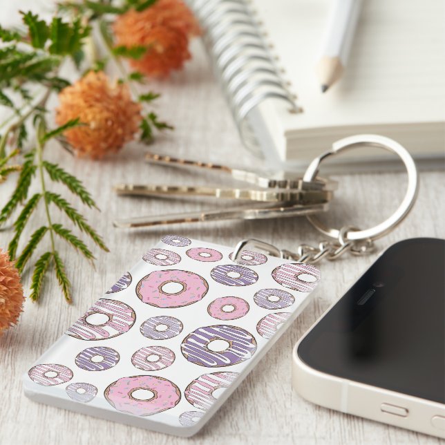 Pattern Of Doughnuts, Pink Doughnuts, Purple Dough Keychain (Front Right)