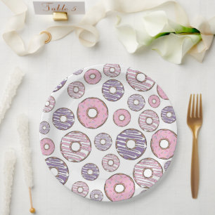 Pattern Of Doughnuts, Pink Doughnuts, Purple Dough Paper Plate
