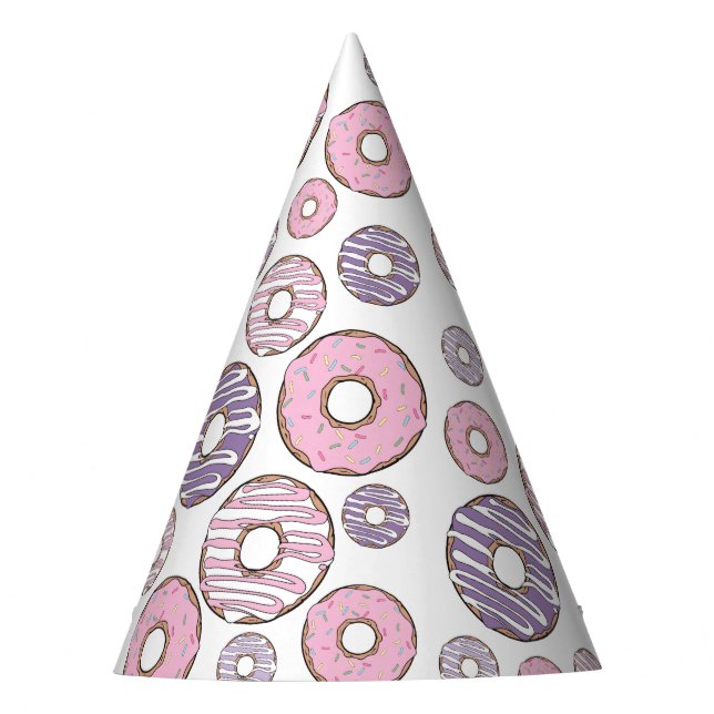 Pattern Of Doughnuts, Pink Doughnuts, Purple Dough Party Hat (Front)