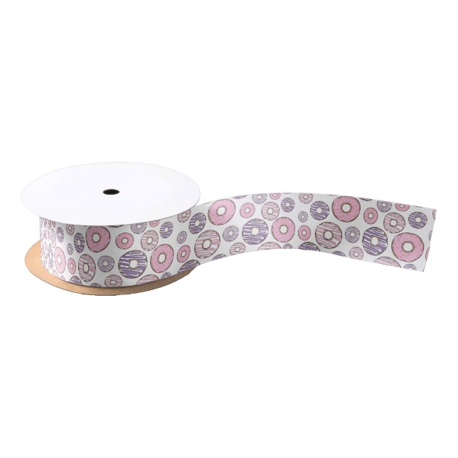 Pattern Of Doughnuts, Pink Doughnuts, Purple Dough Satin Ribbon (Spool)